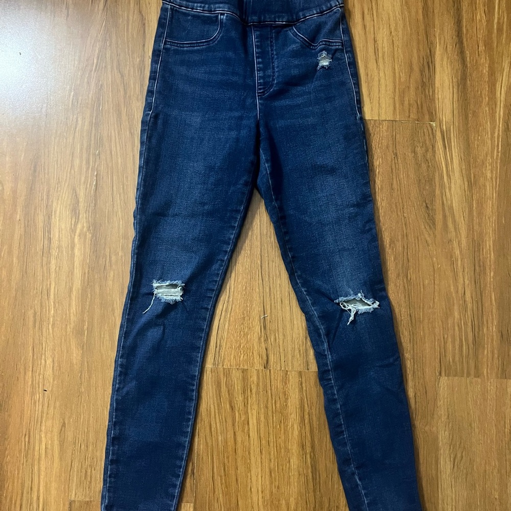 Express Dark Blue High-Rise Distressed Stretchy Jeans Small